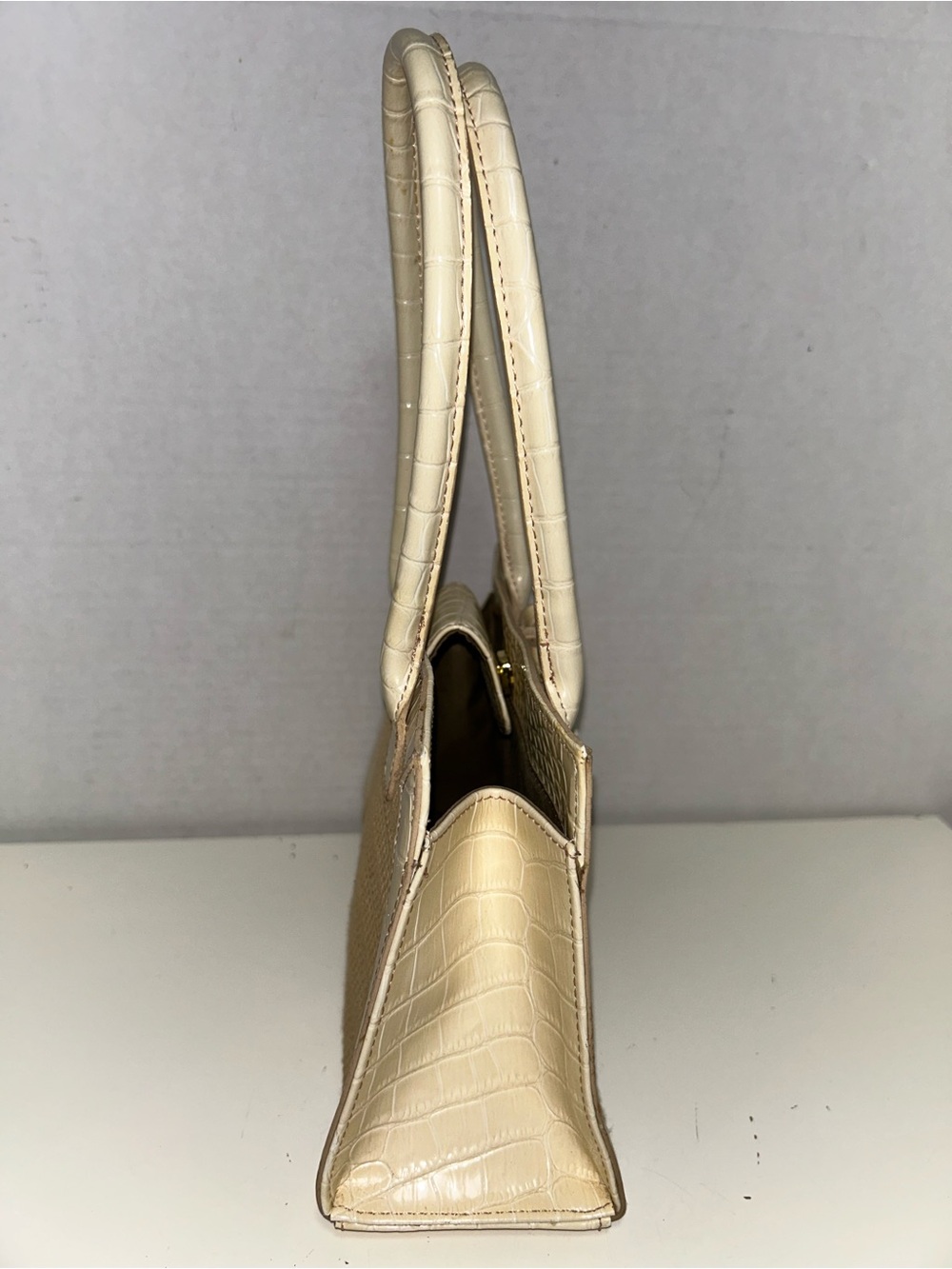 Liz Claiborne Y2K Ivory Brown Faux Leather Straw Satchel Handbag Set of 2 - Picture 4 of 13